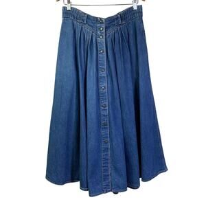 LIZWEAR LIZ CLAIBORNE Vintage 14 Denim Midi High Waisted A-Line Gathered Waist